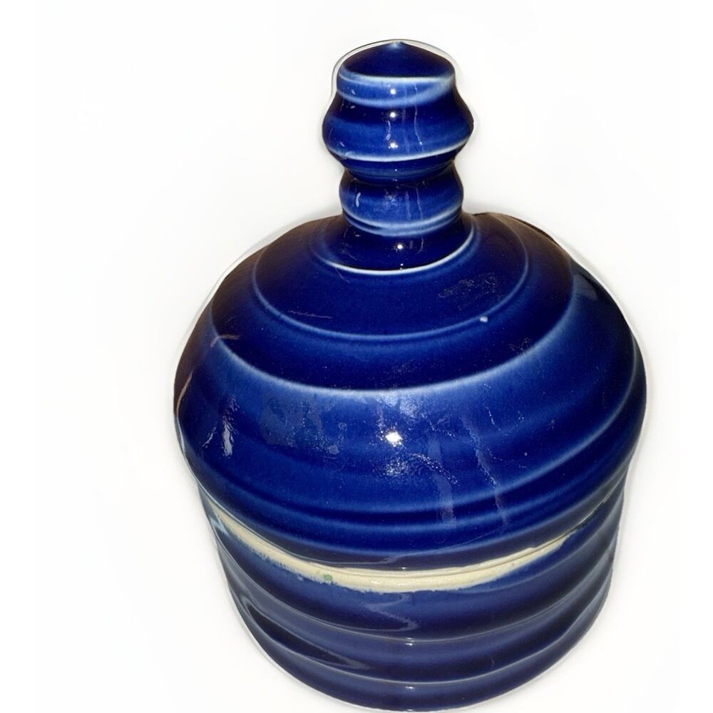 Vintage Shuck Pottery Trinket Jar with Lid Hand-Thrown Signed Cobalt Blue 4.25”